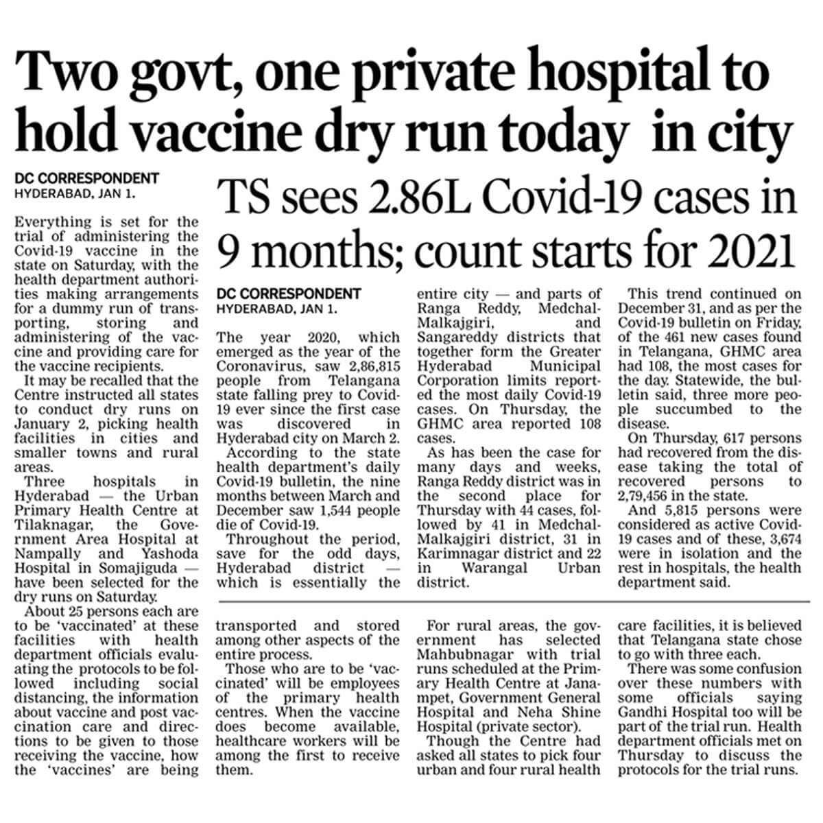 Successful Dry Run Of Covid 19 Vaccine At Yashoda Hospitals